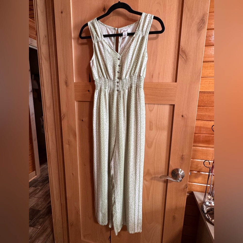 Green Patterned Sleeveless Jumpsuit